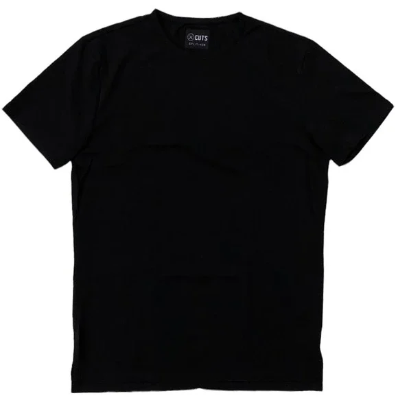 Cuts Clothing Men's Split Hem Crew Neck 4 Way Stretch Tee T-Shirt in Black - Picture 6 of 8